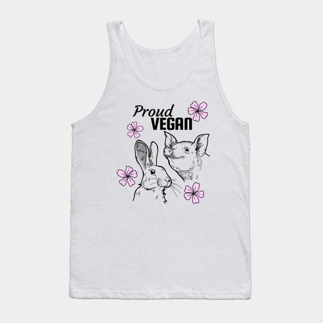 Proud vegan design featuring pig, rabbit and pink flowers Tank Top by Purrfect